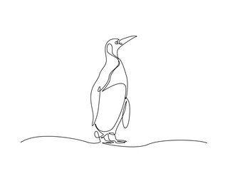Penguin flighless bird draw in single outline illustration. Continuous line art drawing of Penguin.