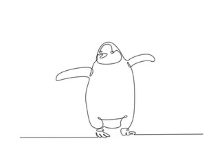 Penguin flighless bird draw in single outline illustration. Continuous line art drawing of Penguin.