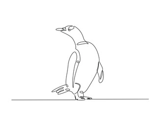 Penguin flighless bird draw in single outline illustration. Continuous line art drawing of Penguin.