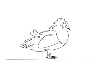 Cute mandarin duck draw in single outline illustration. Continuous line art drawing of mandarin duck.