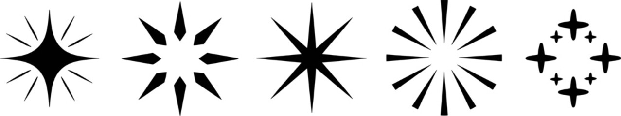 Black abstract starburst shapes and geometric patterns collection vector