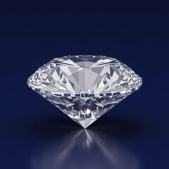 Luxurious sparkling brilliant diamond gem, single precious jewel isolated with reflection on blue background. perfect gemstone representing wealth and elegance
