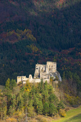 Likava Castle ruins standing on a hill in Slovakia during autumn