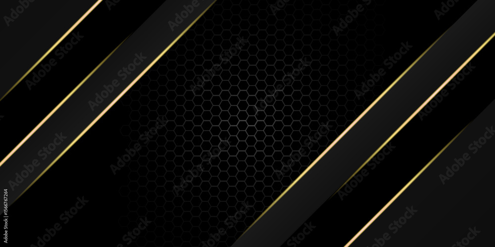 Poster abstract dark grey metallic overlap golden line light polygon mesh design. black overlap layers. tex