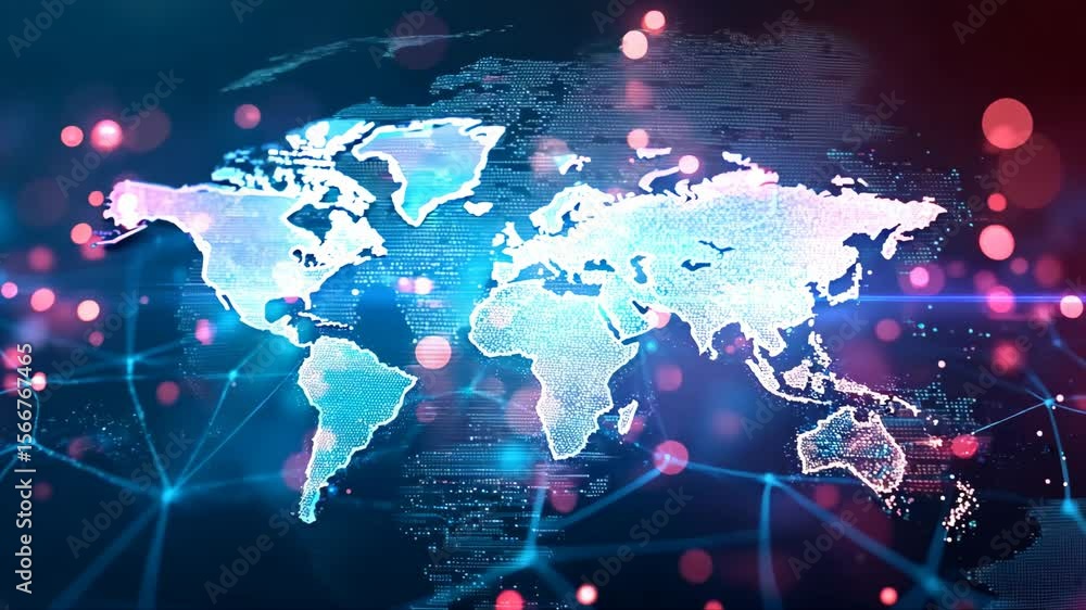 Poster colorful globe with a network of lines surrounding it. the globe is surrounded by a blue background