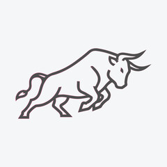 Stylized line art illustration of a powerful bull charging forward with dynamic energy