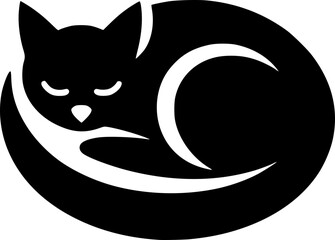 Obraz premium Sleeping curled-up cat in peaceful flat vector silhouette, eyes closed 