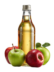 Apple Juice in Bottle - Clear Apple Juice in a Labeled Glass Bottle on Transparent Background

