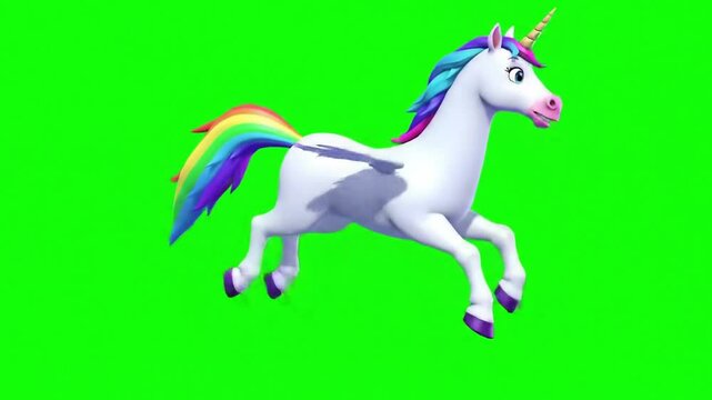 Flying Unicorn Cartoon Green Screen Animation