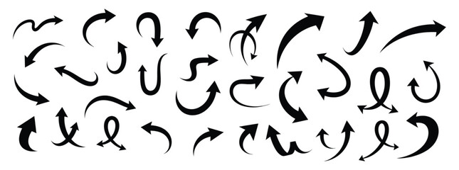 Curved Arrow Vector Icons Set Hand Drawn Directional Arrows Collection
