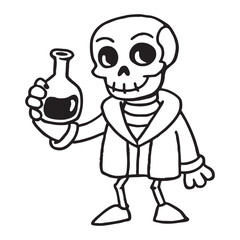 Naklejka premium Adorable cartoon skeleton holding a glowing magic potion in its hand