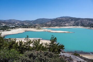picturesque landscape with a view of the mountains and the sea on the island of Crete