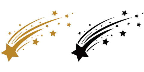 Shooting Star Icon, A minimalist representation of a celestial spectacle, two shooting stars streak across a clean backdrop, their trails a graceful dance against the void. © Blackthief