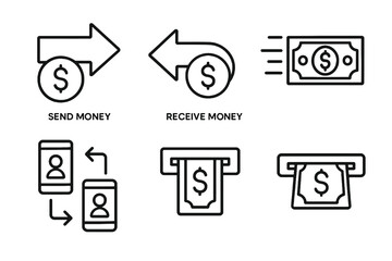 transaction icons in black and white. Clean vector for finance apps.