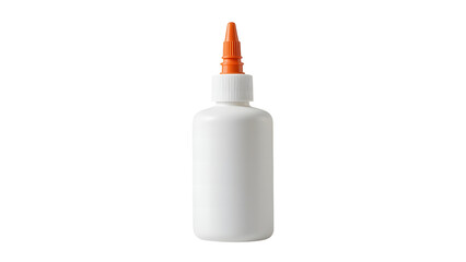 White glue bottle with orange applicator glue craft school office supply adhesive stationery close up isolated on transparent background