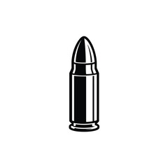 A minimalist black and white illustration of a bullet on a white background