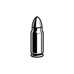 A minimalist black and white illustration of a bullet on a white background