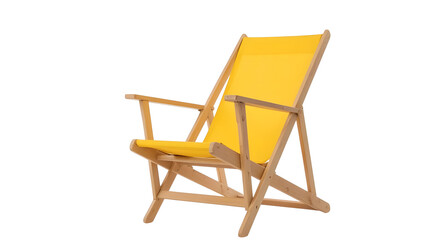 Modern yellow beach chair wood frame canvas seat outdoor furniture summer relaxation deck chair design 100 on transparent background