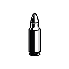 A minimalist black and white illustration of a bullet on a white background