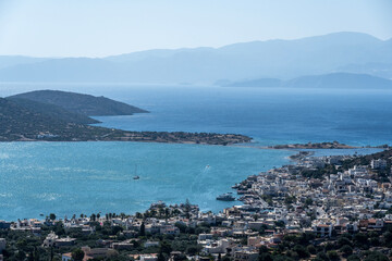 picturesque landscape with a view of the mountains and the sea on the island of Crete