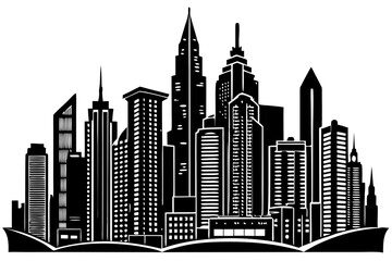 Majestic Cityscape Skyline Black and White Urban Illustration