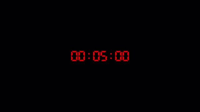 One minute digital countdown timer animation, digital stopwatch count up with minutes, seconds, milliseconds from 0 to 60 seconds on transparent background, Countdown video with alpha channel.	
