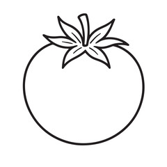 Simple black and white outline drawing of a tomato.