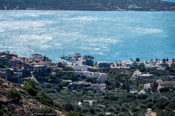 picturesque landscape with a view of the mountains and the sea on the island of Crete
