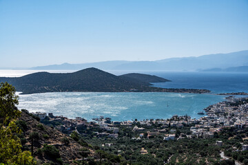picturesque landscape with a view of the mountains and the sea on the island of Crete