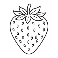 Simple black and white line art illustration of a strawberry.