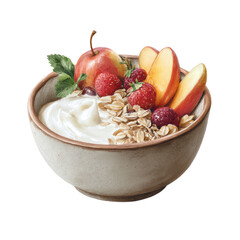 Healthy breakfast bowl with yogurt fruits and oats on transparent background illustrator art