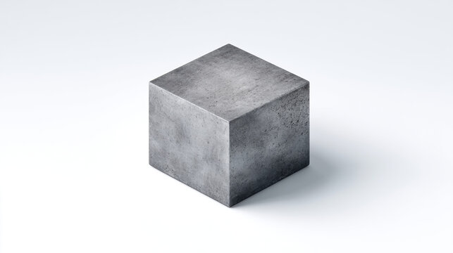A minimalist 3d icon of a gray concrete block, clean stylized matte concrete texture, isometric view. Isolated on a white background. 3d illustration.