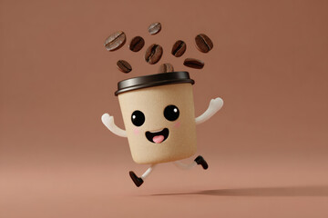 Ein lustiger und s&uuml;&szlig;er togo Papier Becher mit Kaffee Bohnen. Ideal als Hintergrund oder als Banner f&uuml;r Restaurant und Caf&eacute;