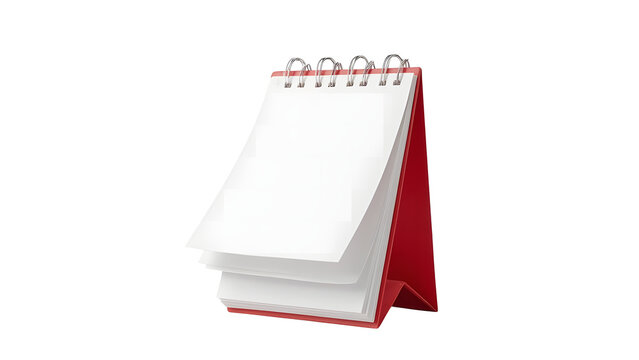 Blank desk calendar mockup template with red stand for office schedule and event planning design 100 char on transparent background