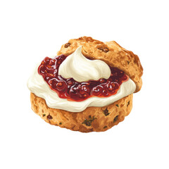 Delicious scone with cream and jam kitchen table food illustration bright and whimsical transparent background illustrator