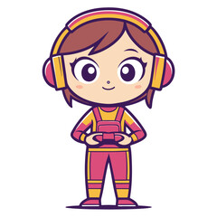 Obraz premium Cute girl gamer character with headphones and holding a controller
