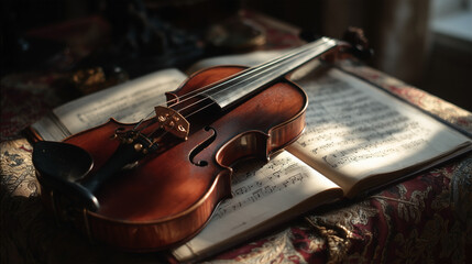 Obraz premium A violin is on top of a sheet of music