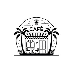 cafe,cafe Center silhouette logo vector line art logo design