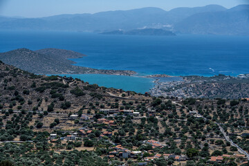 picturesque landscape with a view of the mountains and the sea on the island of Crete