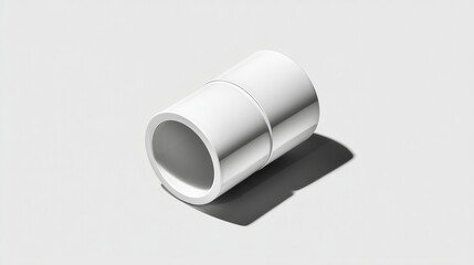 A minimalist 3d of a section of white PVC pipe with a visible joint, clean glossy plastic style,  Isolated on  light gray background. 3d illustration.
