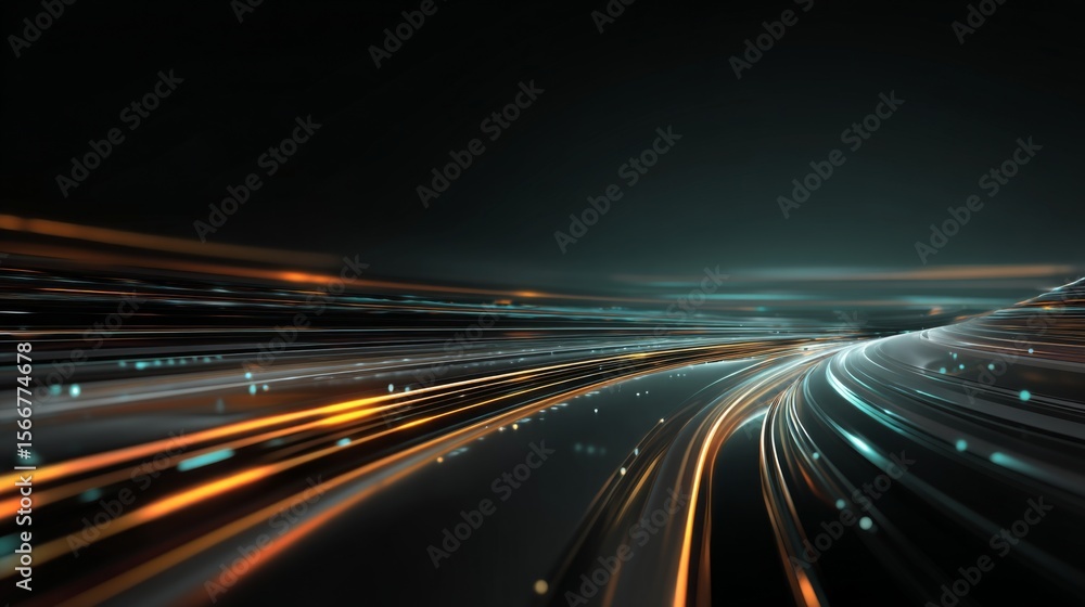 Poster a futuristic abstract background featuring neon lights and glowing lines, set against a dark backdro