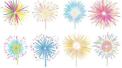 Colorful Fireworks Burst Set &ndash; Multiple Vibrant Fireworks Bursts on Transparent Background