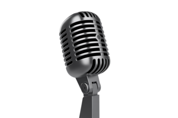 Classic vintage silver microphone isolated on transparent background for audio recording