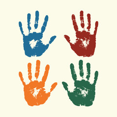 Fototapeta premium Four colorful handprints Showcase Unity and Diversity, Friendship DayT-shirt Graphic, 