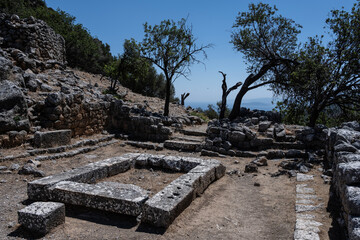 picturesque ruins of an ancient city in the mountains on the island of Crete