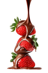 Strawberries stacked and covered with melted chocolate isolated