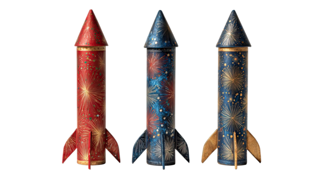 Firework Rocket Set – Set of Decorative Firework Rockets on Transparent Background