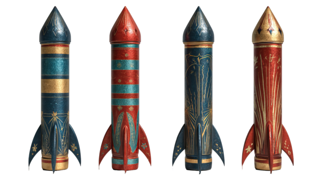 Firework Rocket Set – Set of Decorative Firework Rockets on Transparent Background