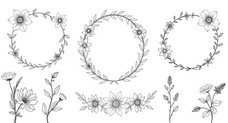 hand drawn floral elements, vintage floral elements, decorative floral elements, floral clipart, floral ornament set, floral motif set, floral icon set, flower icon set, floral doodles, botanical dood