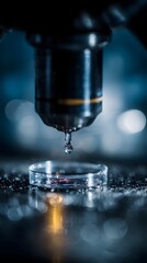 Meticulous scientific experiment with droplet under microscope